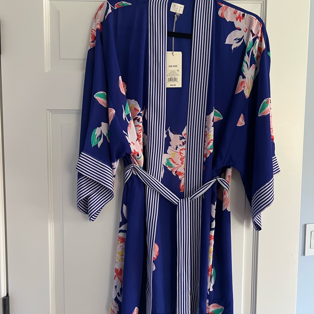 Blue and White Striped Kimono